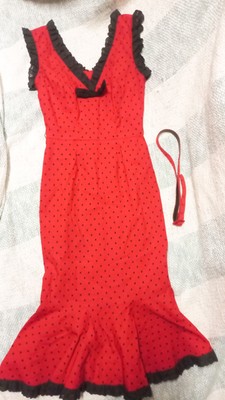 stop staring red polka dot dress 💗Stop Staring Wiggle Dress Black and Red Polka dot Size Small Fishtail  Belt 💗