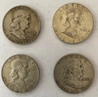 4 Franklin Half Dollars, 1952D, 1952D, 1963D, 1962, 90% Silver Lot