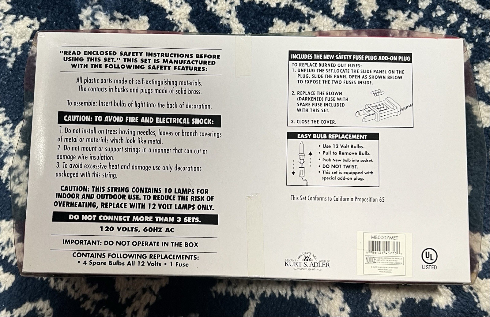 Kurt Adler New York Mets Baseball Christmas String Lights Novelty Set Mancave