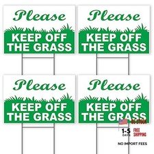 4 Stay Off Grass Signs with Stake - Keep Off Grass Sign - Keep Dogs Off Sign -