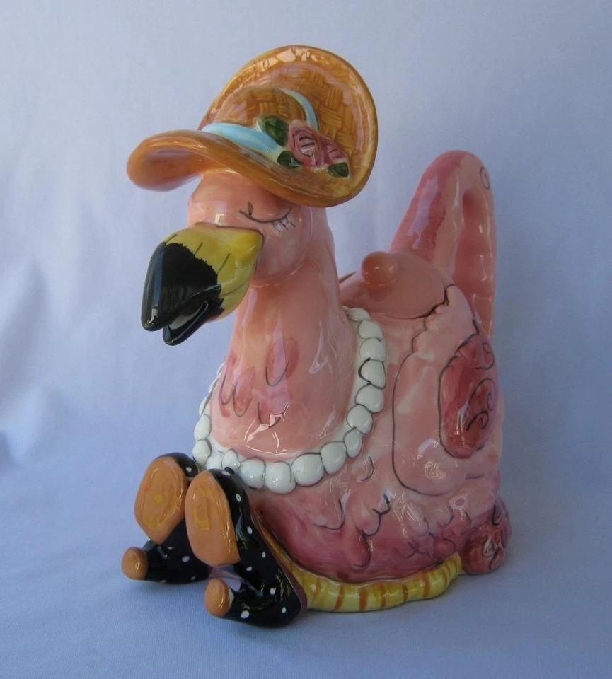 Tetera de cerámica rosa Blue Sky Clayworks Heather Goldminc PRECIOUS FLAMENCO Foto 4 de 4