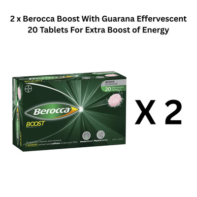 2 x Berocca Boost With Guarana Effervescent 20 Tablets For Extra Boost of Energy