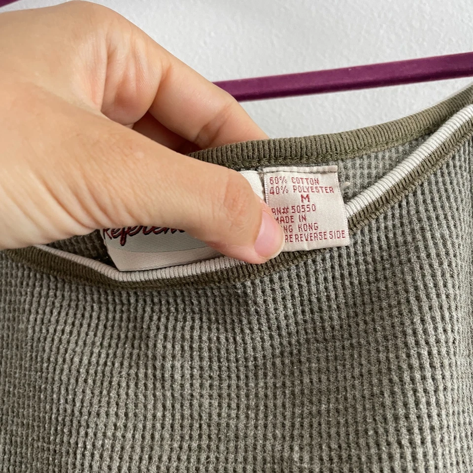 Camiseta sin mangas vintage años 90 para mujer M verde recortada gofre tejido térmico indie grunge Foto 2 de 4