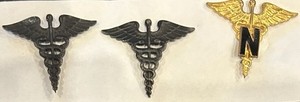 Lot of 3 Vintage US Army Medical Corps Caduceus Collar Pins Nurse Corps Subdued