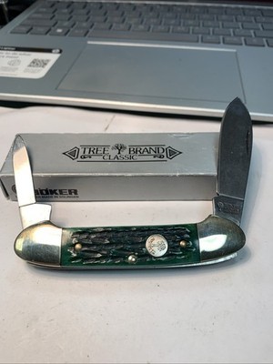 Boker Tree Brand Classic Canoe Green Jigged Solingen Germany Knife 110200 JGB