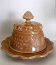 Mosser Caramel Grape & Cable Covered Butter Cheese Keeper Dish Slag Glass