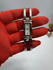 Bulova Quartz T9 Two Tone Silver Gold Rectangular Bracelet Watch 7” Runs