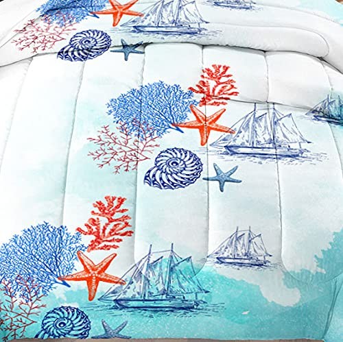 Blue Ocean Comforter Set for Kids and Adults, Twin Size Coral Seashell - Picture 4 of 8