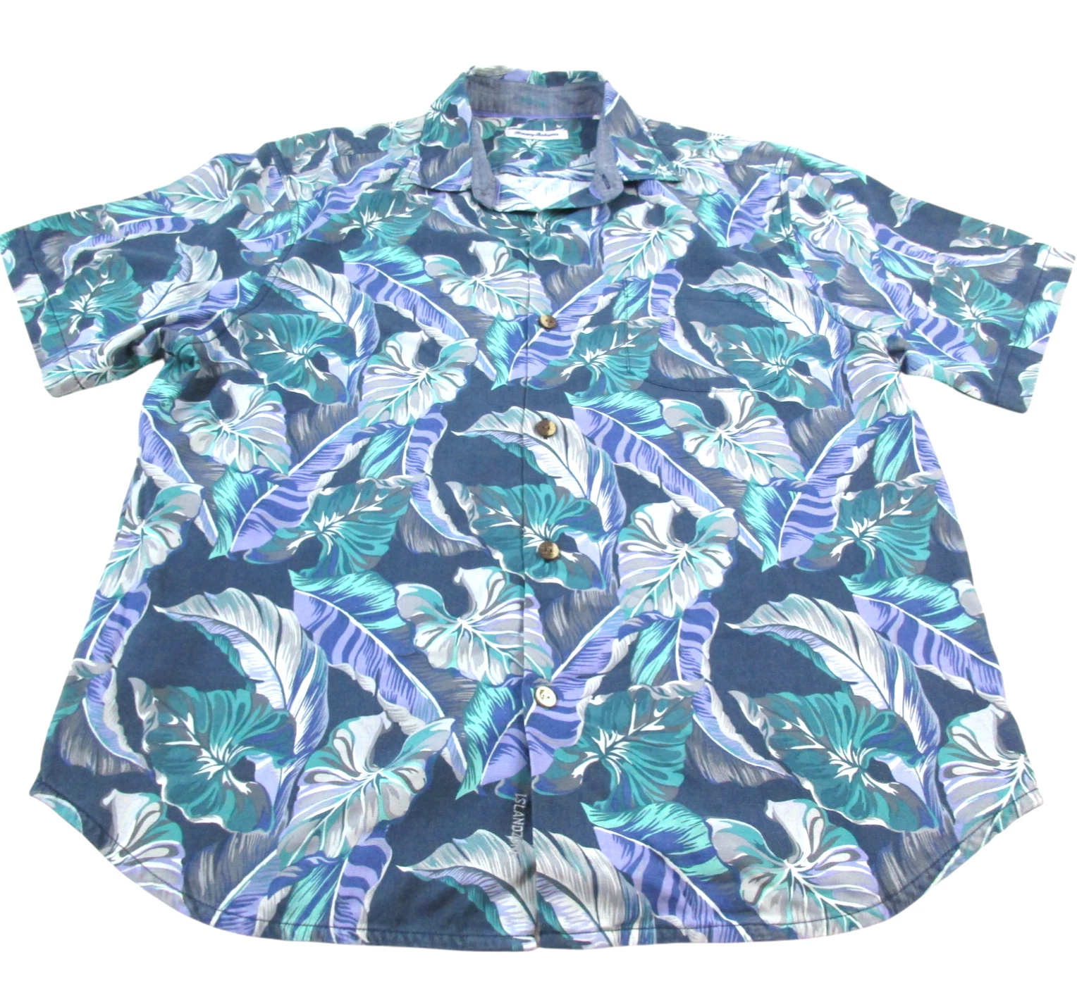 Tommy Bahama Hawaiian Shirt Mens Large Multi Leaf Print Island Zone Button-Up