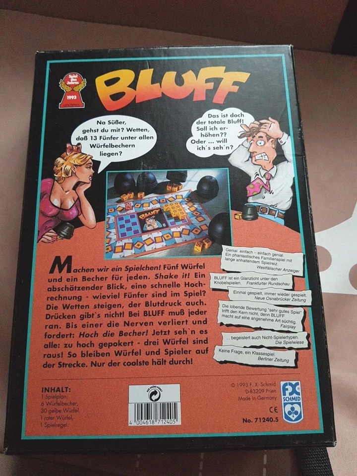 Bluff FX Schmid Spiele Würfelspiel Familienspiel 1993 Gesellschaftsspiel - Bild 2 von 3