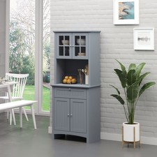 Kitchen Storage Buffet w/ Microwave Hutch Drawer for Dining Room, Gray