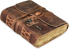 Leather Journal with Deckle Edge Paper 8x6 inch and Vintage Key | Handmade Writi