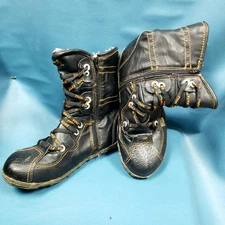 TMA Eyes Women's Black Leather Contrast Stitch Boots Size 9.5 