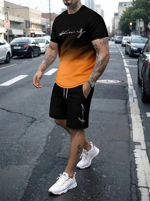 Men 2-Piece Set Summer Outfit Short Sleeve Sweatshirt T Shirts and Shorts Suits
