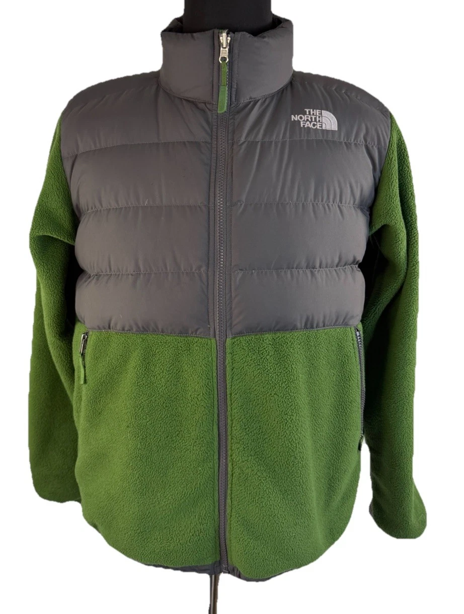 The North Face Denali Down Puffer Hybrid Jacket Boys XL 18/20 Green Gray Quilted