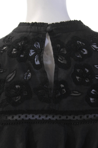 Blusa donna Veronica Barba girocollo con volant ricami floreali blu taglia 4 - Foto 4 di 6