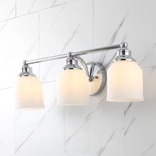 JONATHAN Y Lydia Iron Frosted Glass Polished Chrome 24" Bathroom Vanity light