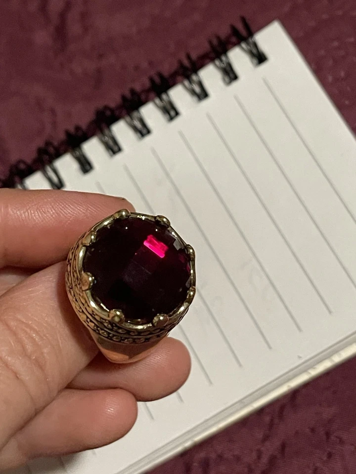 Lote de 3 Piedras Preciosas Anillo Cóctel Dorado Ajustable Rubí/Púrpura/Turquesa Foto 4 de 4