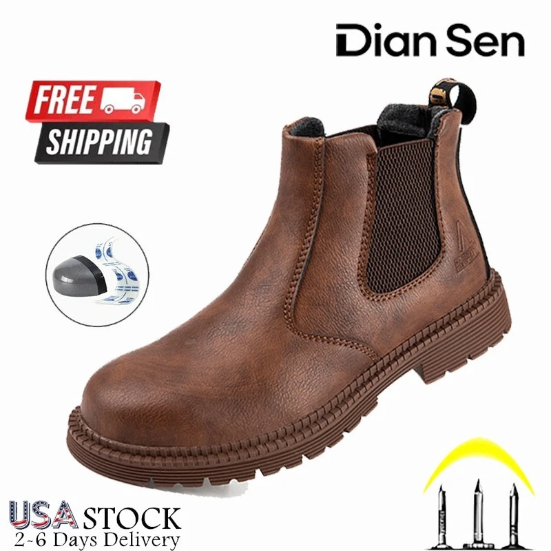 Mens Waterproof Boots Steel Toe Boots Slip Resistant Anti-Puncture Work Boots