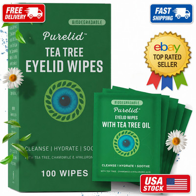 100PCs Tea Tree Eyelid Wipes   Cleaning Eye Wipes for People with Dry Eyes & All