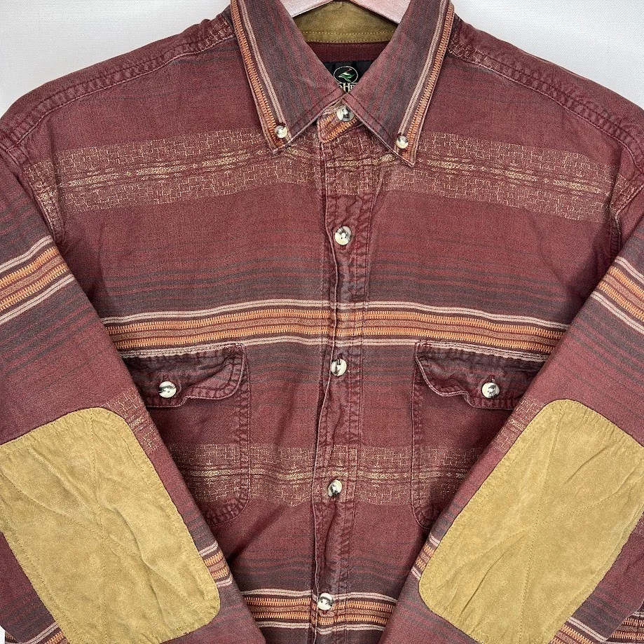 RedHead Striped Button Down Flannel Shirt Mens M Long Sleeve Western