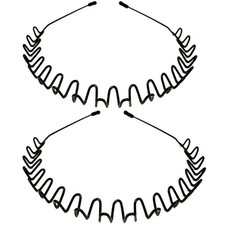 Metal Headbands, 2 Pack Fashion Unisex Black Hairband Spring Wave Non Slip Sport