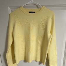 Yellow Floral Embroidered Pullover Sweater Crew Neck Long Sleeve Women