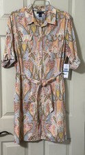 Tommy Hilfiger Womens XL Paisley Shirt Dress Belted Dusty Blue Multi NWT