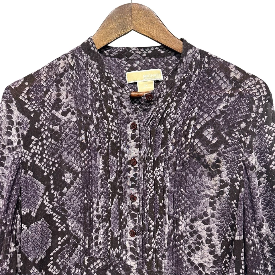 Blusa Top MICHAEL Michael Kors Mujer Talla Grande 1X 100% Seda Transparente Manga Larga Foto 2 de 4