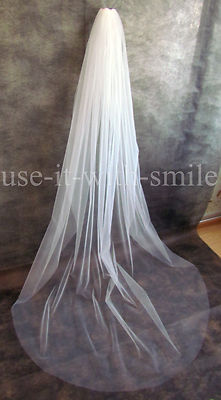 SWAROVSKI 98'' einlagig elfenbein/weiß Kapelle Hochzeit/Braut Schleier Schnittkante NEU