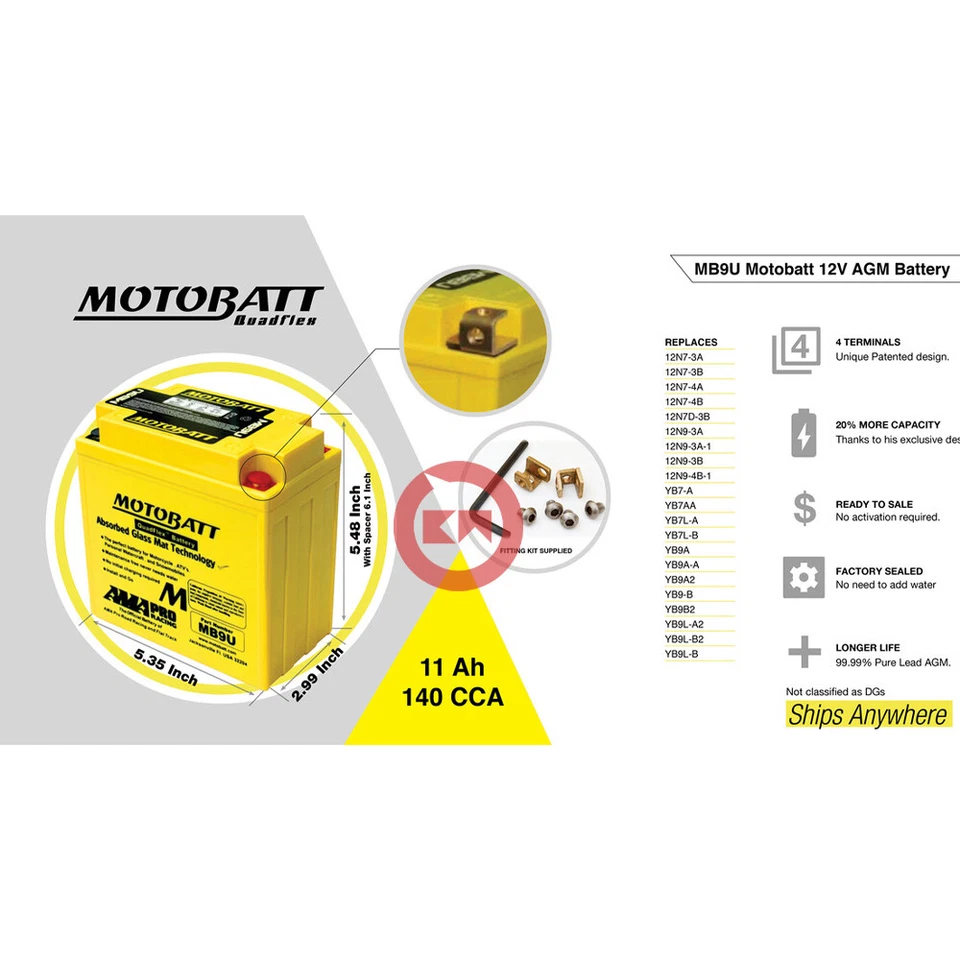 BATTERIA POTENZIATA MOTOBATT MB9U SIGILLATA SOSTITUISCE YUASA YB9-B - Immagine 3 di 4
