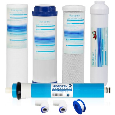 Geekpure 5-Stage RO Replacement Water Filter Set with 50 GPD Membrane -10 inch 