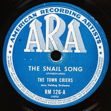 The Town Criers – The Snail Song / Kiss Me Hello - 1945 10" 78 rpm Record RM 126