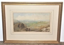 Cornelius Pearson Watercolor of Cattle in Landscape