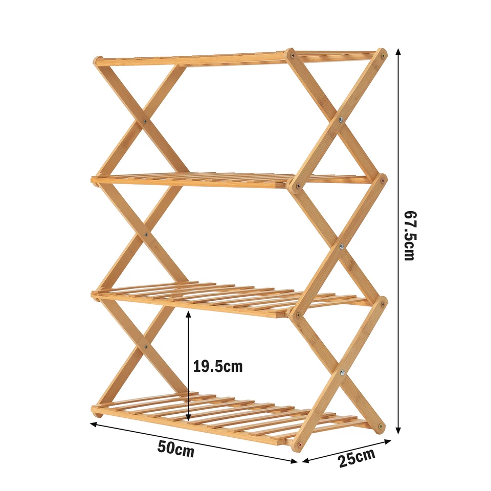 4 Ebenen faltbares Schuhregal Bambus Schuhständer Schuhablage Schuhorganizer - Bild 2 von 4