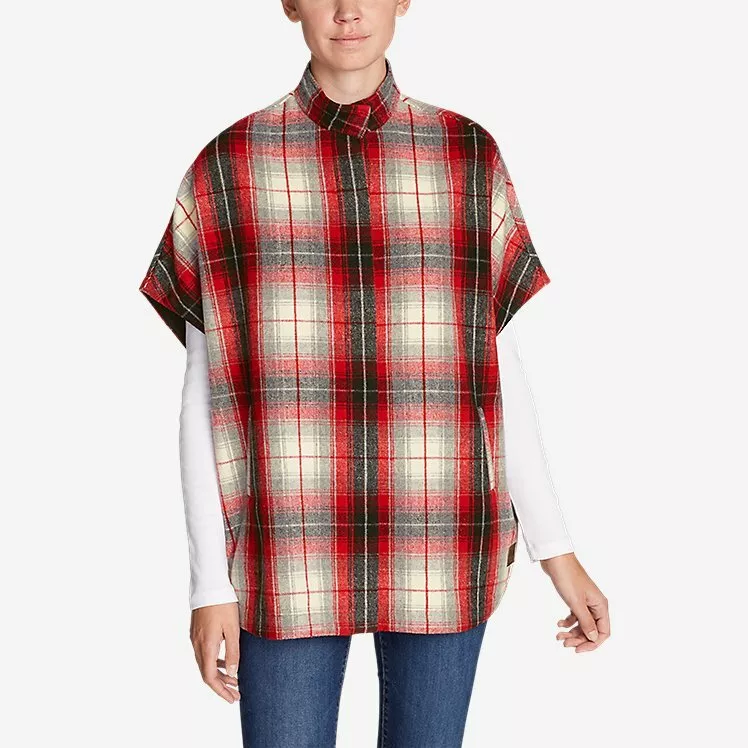 Eddie Bauer Sonoma Cape Poncho Wool Scarlet red NWT $149 XXL 2X 2XL Plaid CUTE