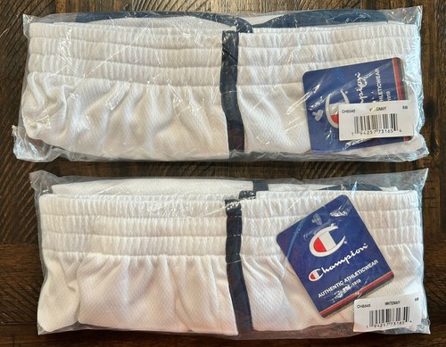 (2 Pairs Lot) Champion Boys’ Taped Mesh Athletic Shorts White Navy Blue Sz Small