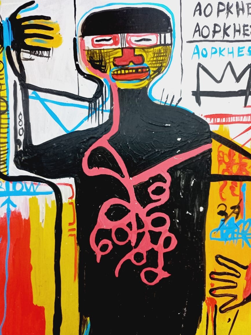 Jean-Michel Basquiat (Handmade) Mixed Media Paper Drawing Signed