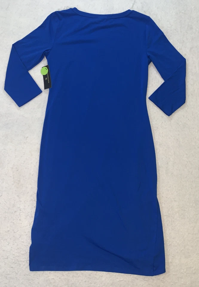 WORTHINGTON роскошь синий 3/4 рукав драпированный платье эластичной хлопок маленький новый с Ярлыками - Изображение 2 из 4