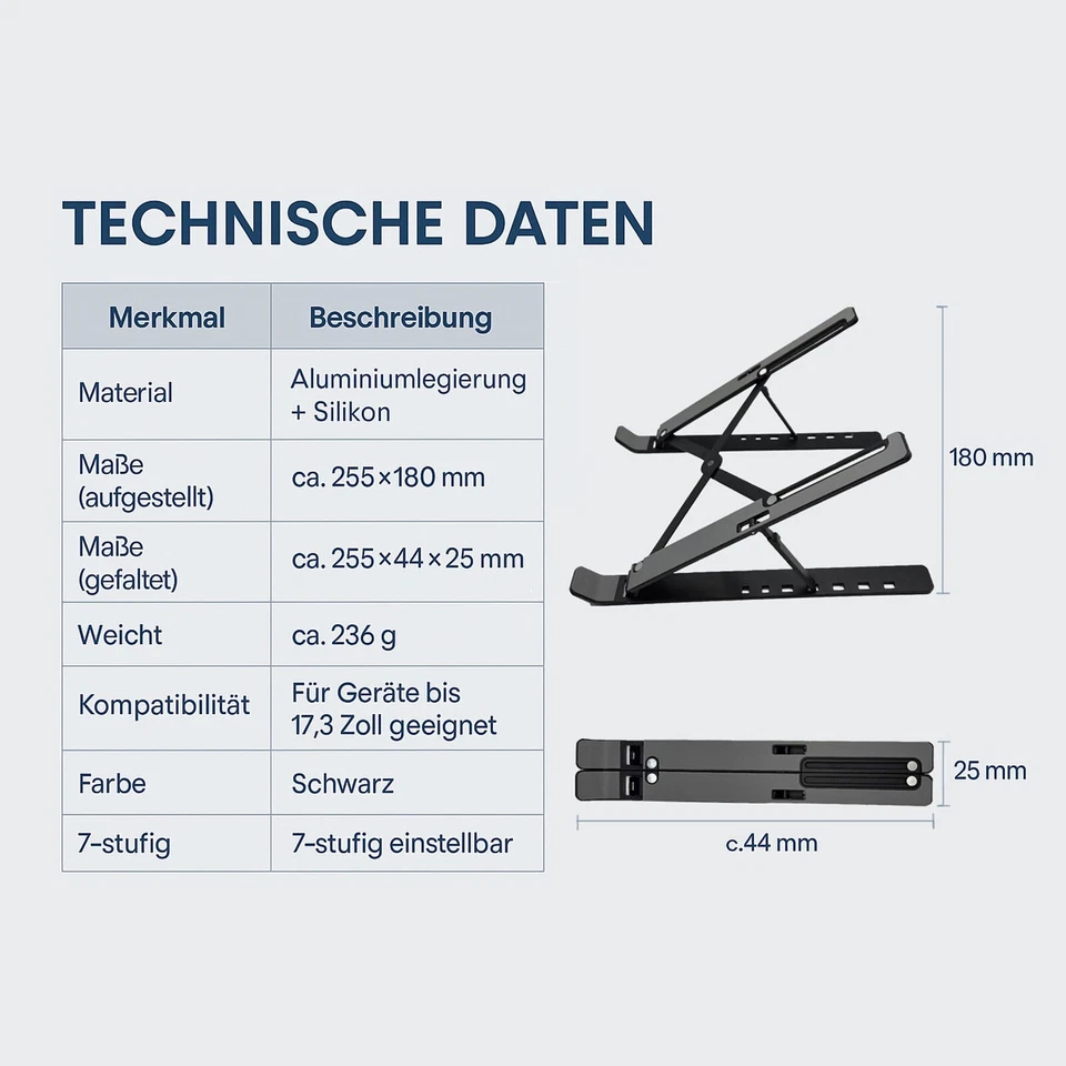 Laptop Ständer Aluminium höhenverstellbar faltbar rutschfest bis 17,3" - Bild 2 von 4