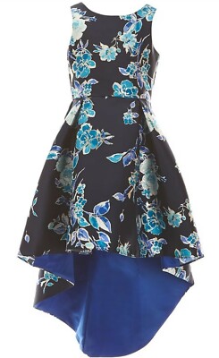 Rare Editions Big Girl's Sleeveless Floral Mikado Hi-Lo Fanciful Dress-Size-14