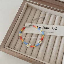 9.25'' Sweet Flower Beaded Colorful Bracelet Adjustable Korean Girly Style