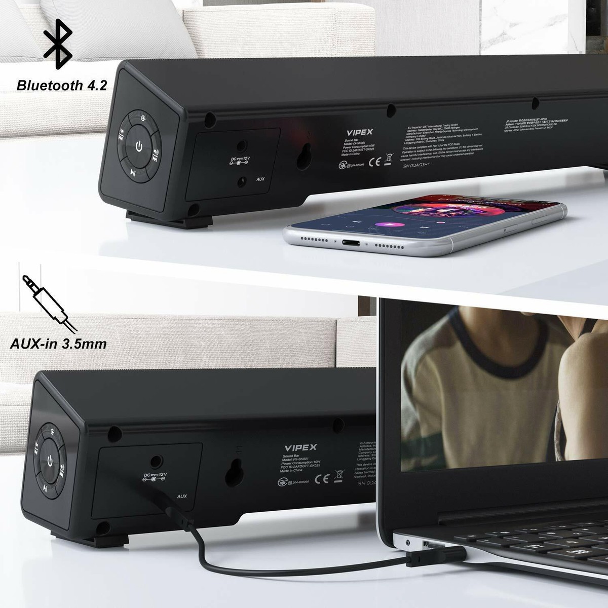 6D Surround Soundbar Con Subwoofer Bluetooth 5.0 Sound Bar TV, Laptop, PC, Home Theater Da $19 - Foto 7