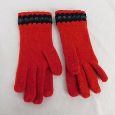 Gloves Red w/Black  Multi Color Band Around Wrist Women Acrylic One Size New