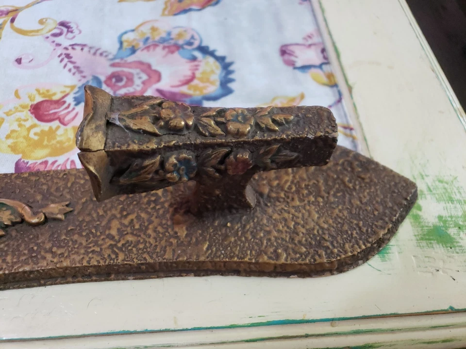 Antique Pair Wood and Brass Wall Hanging Sconces Candle Holders Primitive 17" - Image 3 of 4