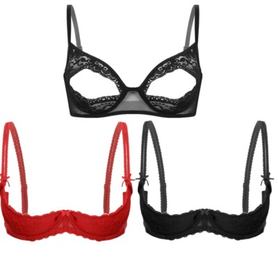 iiniim Damen offene Büste BH Dessous Spitze Lingerie Transparent Nachtwäsche 