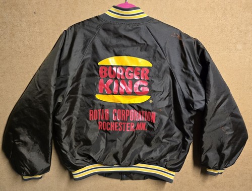 Vintage Burger King Satin Bomber Jacket L Brown 80s 90s Made In USA Starter - 第 1/6 張圖片