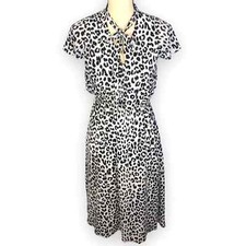 Express White Leopard Animal Print Midi Work Flutter Sleeve Dress size Small