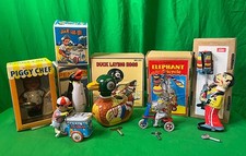 Vintage TIN WIND-UP TOY Lot Schylling Pig Duck Penguin Elephant Retro Set
