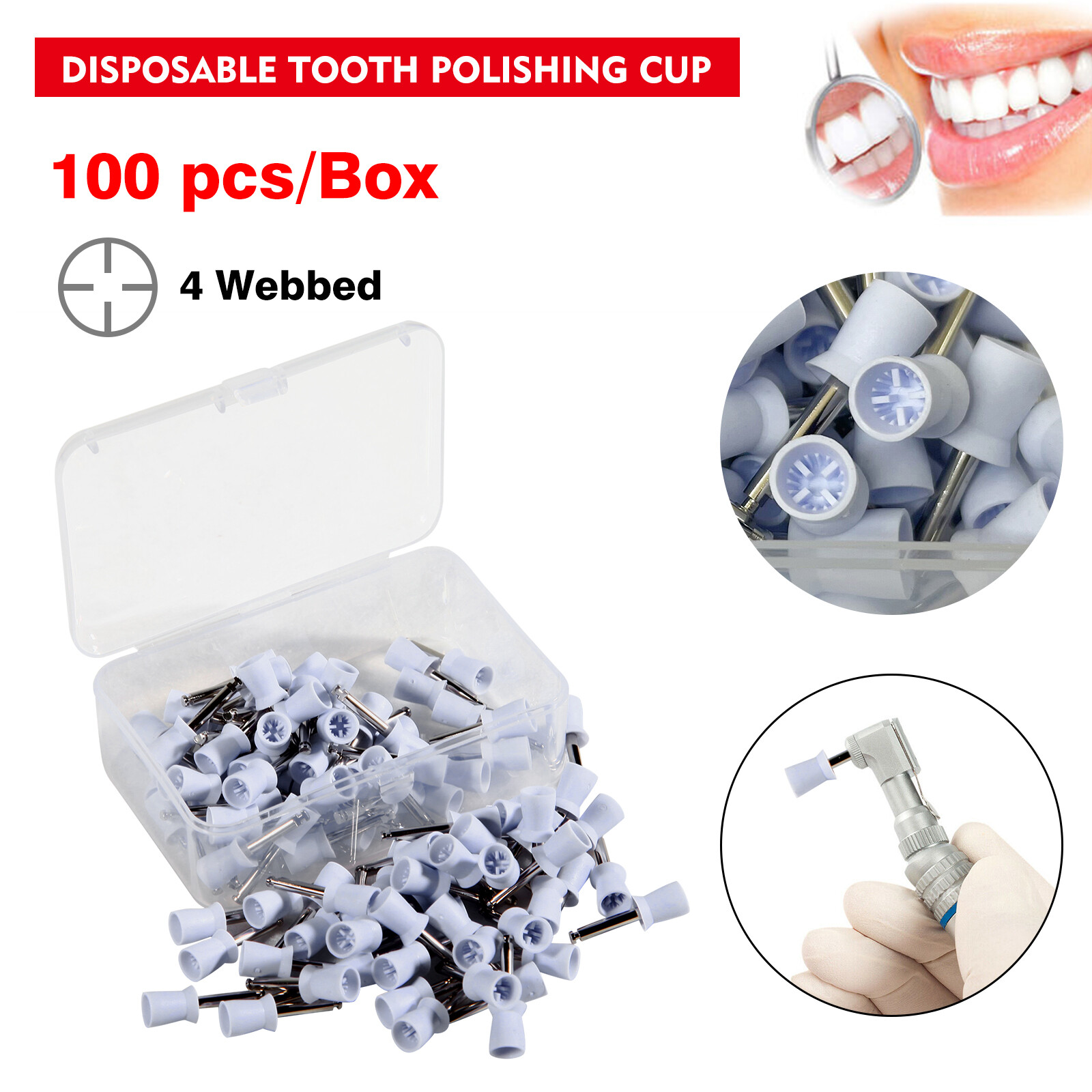 100 Pcs Dental Rubber Prophy Tooth Polisher Polishing Cups Latch Brushes cup sa